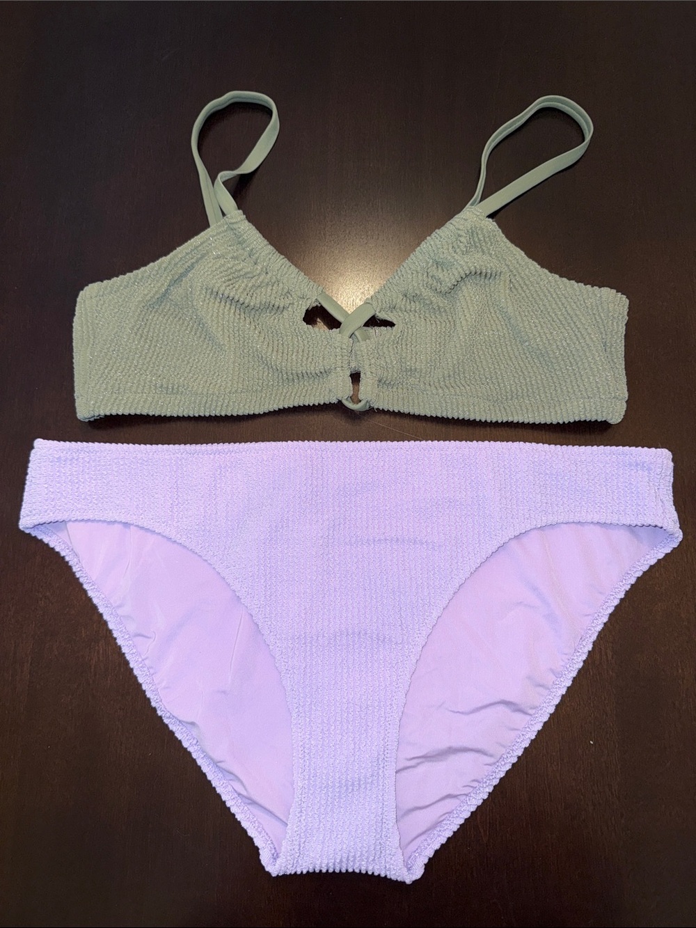 aerie Sage Green & Lilac Textured Two-Piece Bikini Set